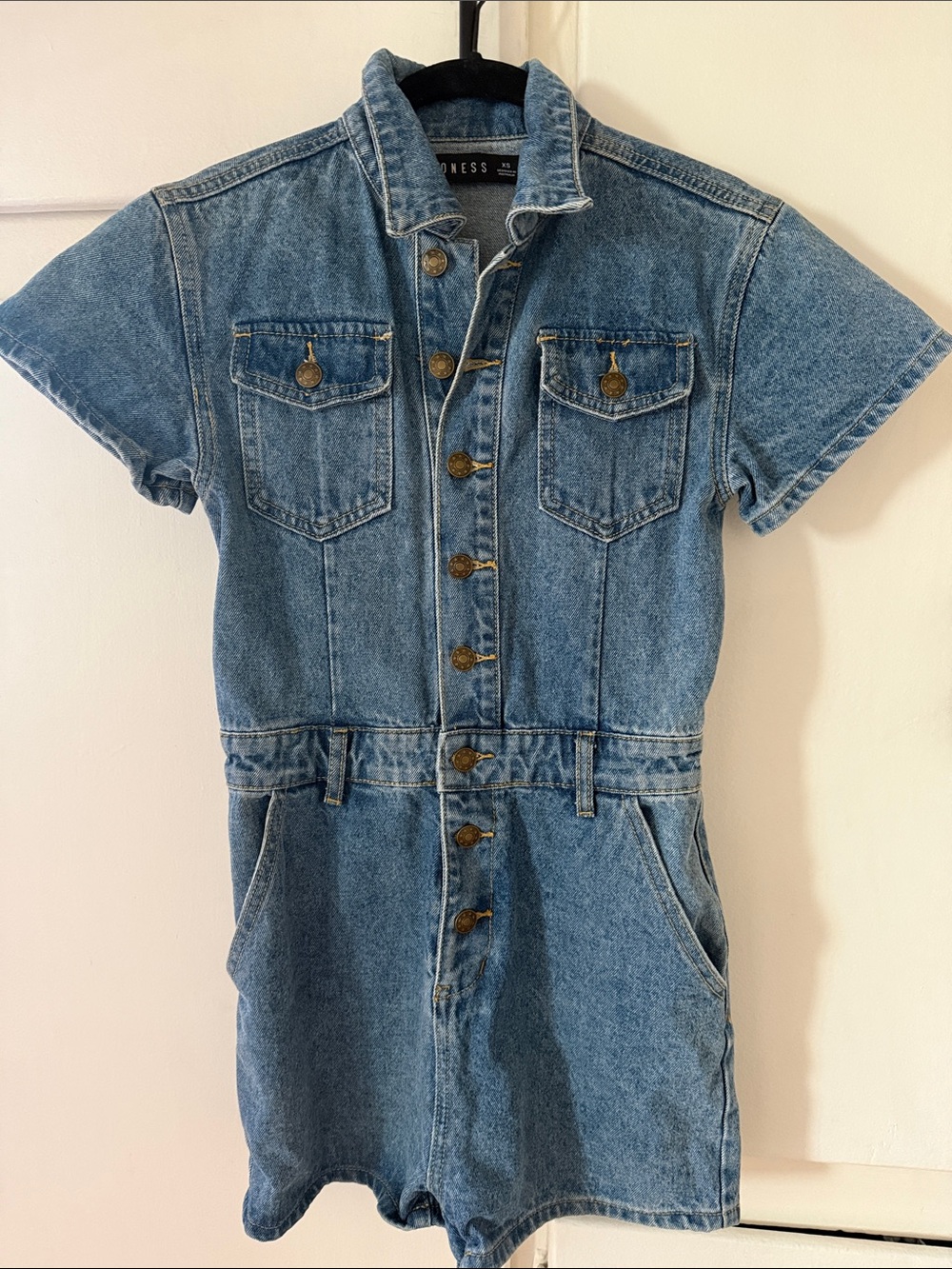 Lioness Short Sleeve Denim Romper - Light Blue